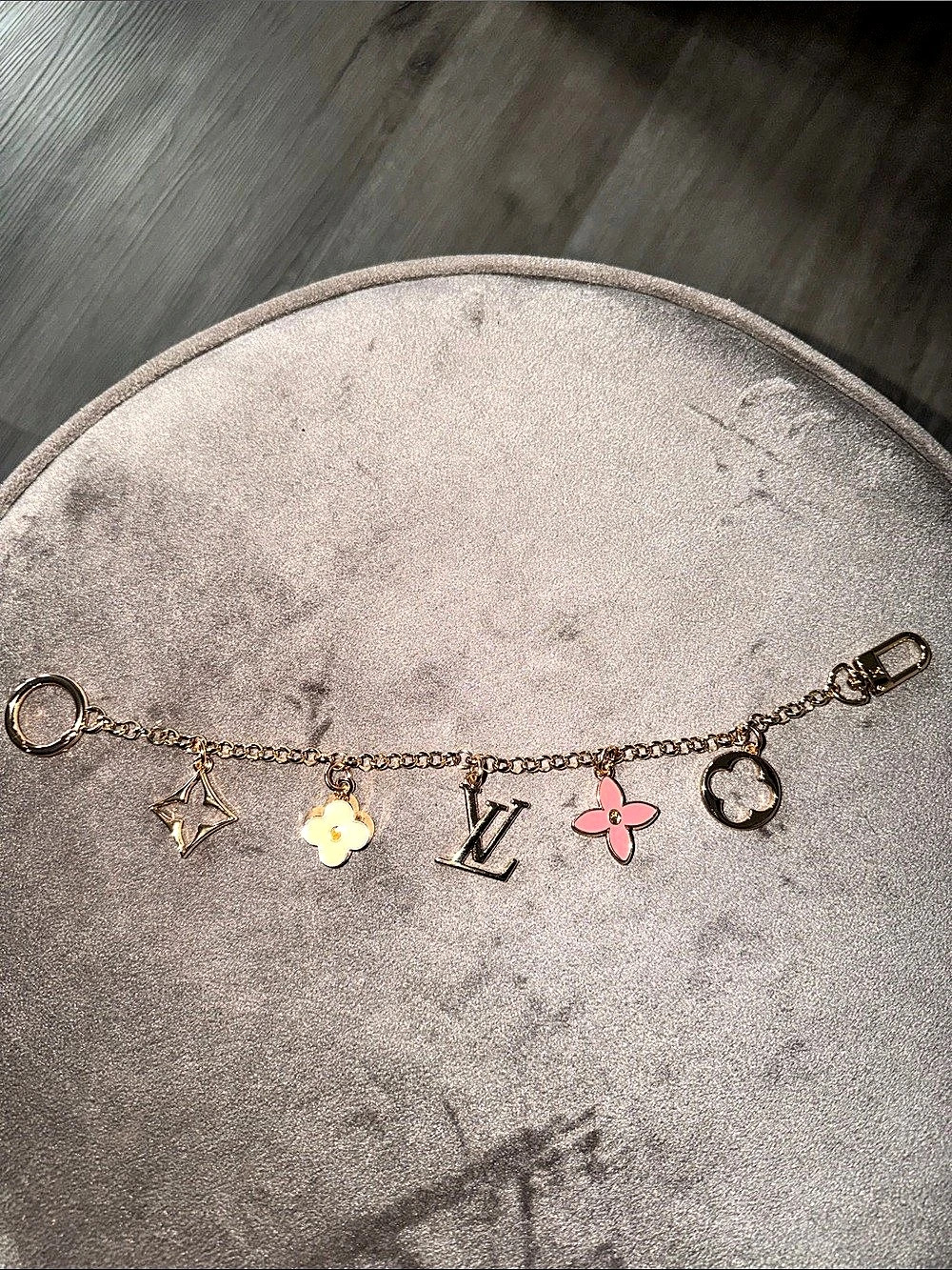 Louis Vuitton Blooming Flowers Purse Chain Bag Charm Gold Pink